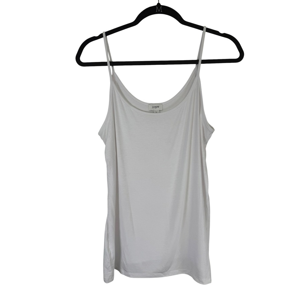 J.Crew White Spaghetti Strap Cami Tank Top Large Viscose Stretch Scoop Neck
